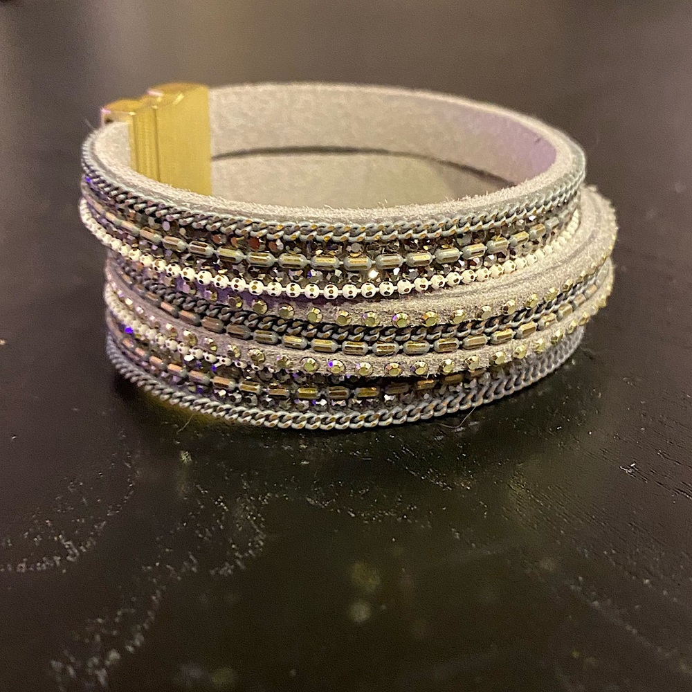 Grey Sueded Rhinestone Bracelet